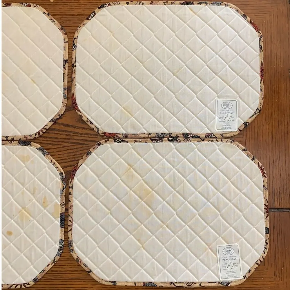 Vintagen Native American Southwestern Placemats 4 set Kitchen 100% Cotton Aztec